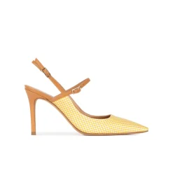 Unique Yellow slingback high heel pumps in checked fabric