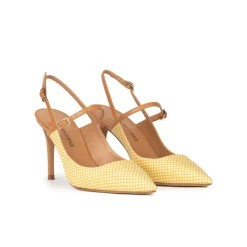 Unique Yellow slingback high heel pumps in checked fabric