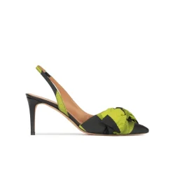 Veronique Bow detailed mid heel pumps in green and black fabric
