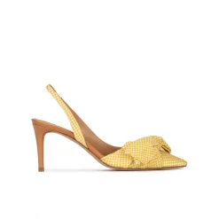 Veronique Bow detailed mid heel pumps in yellow and white checked fabric