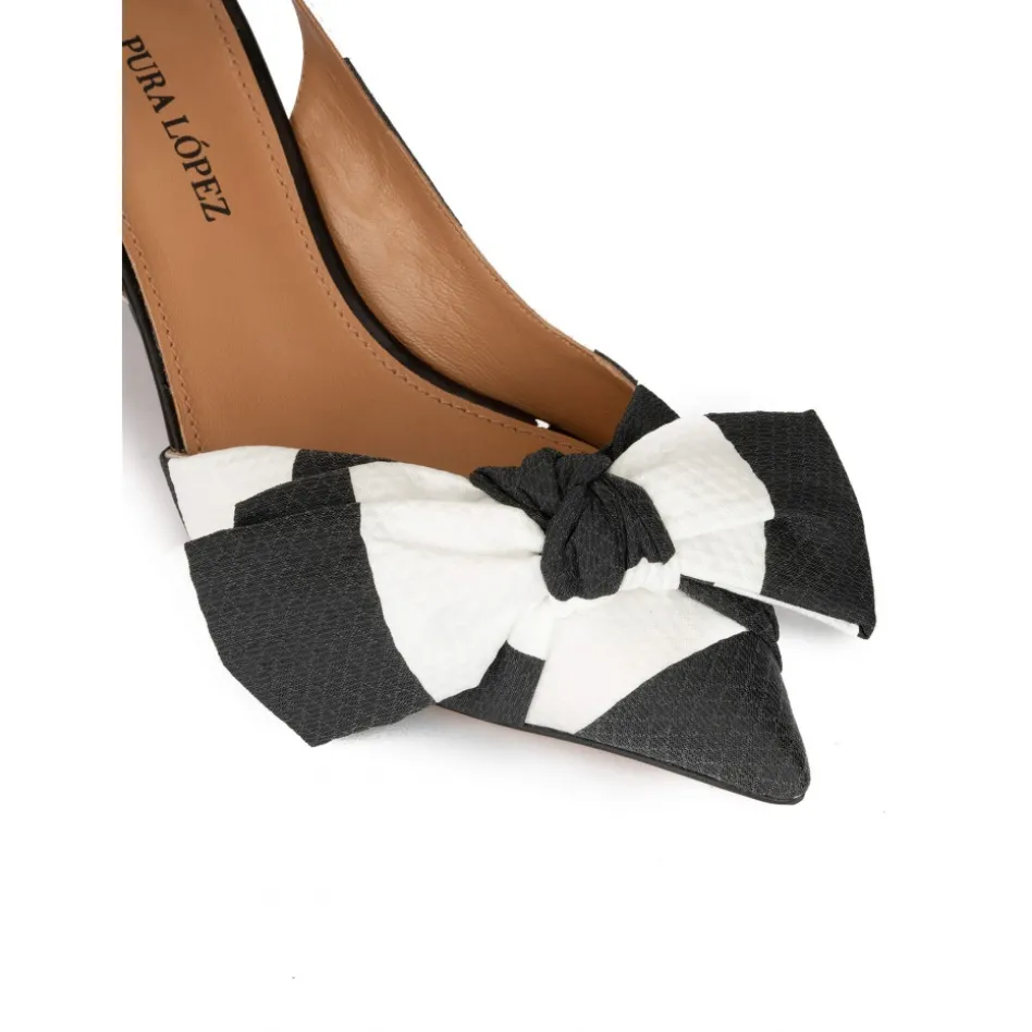 Veronique Bow detailed slingback pumps in black and white fabric