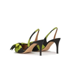 Veronique Bow detailed mid heel pumps in green and black fabric