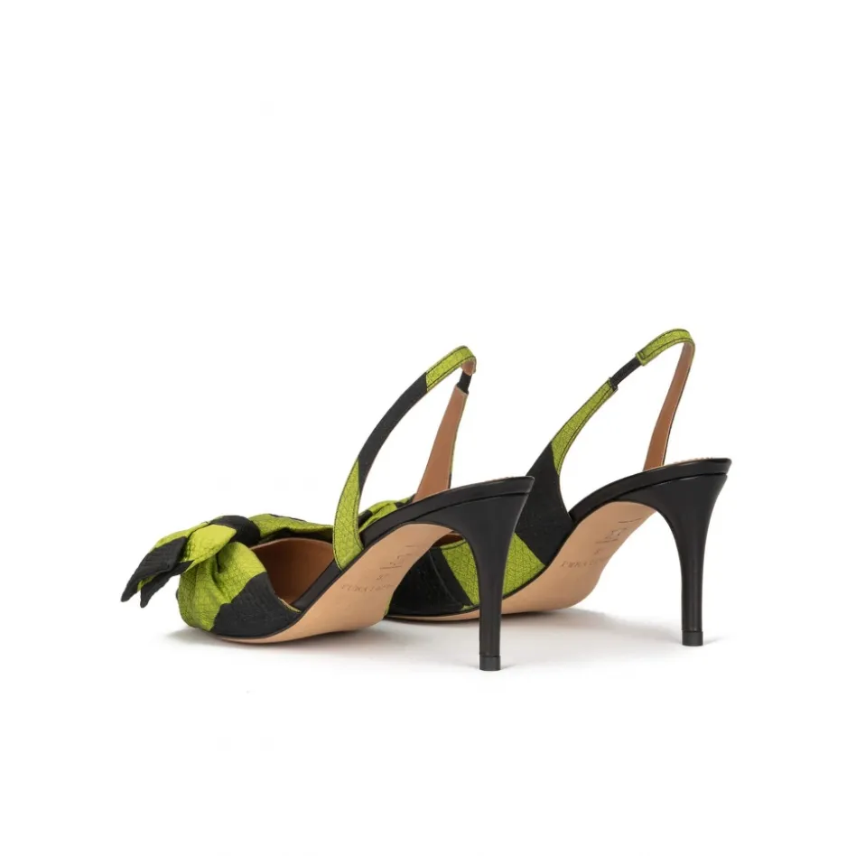 Veronique Bow detailed mid heel pumps in green and black fabric