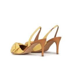 Veronique Bow detailed mid heel pumps in yellow and white checked fabric